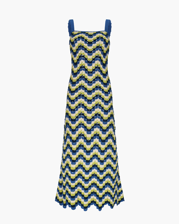 escvdo MAREA CROCHET MAXI DRESS | BLUES - LIME GREEN | PRE-ORDER