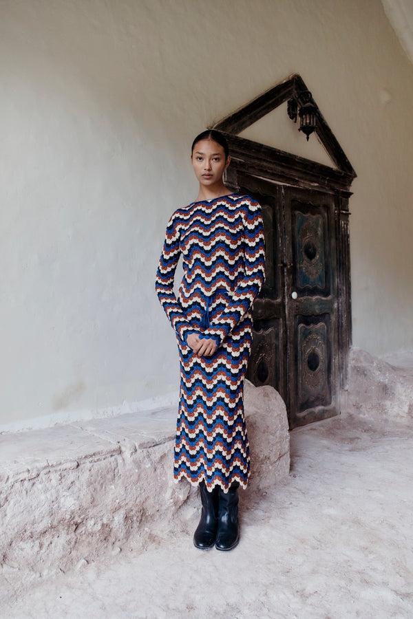 Escvdo SAFI MIDI SKIRT | ELECTRIC BLUE - BURGUNDY - IVORY | PRE ORDER