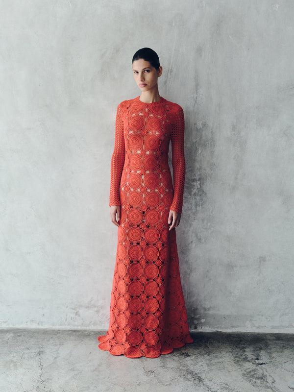 Escvdo SIULA CROCHET MAXI DRESS | TANGERINE | PRE-ORDER
