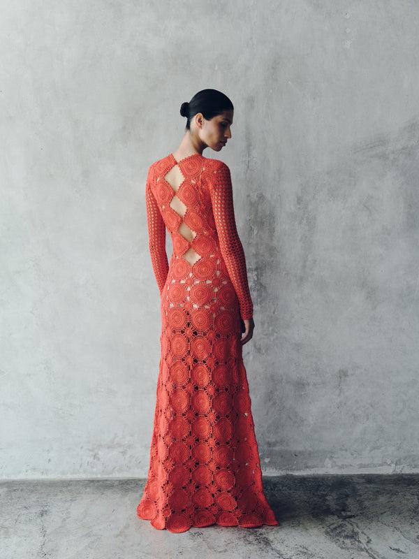 Escvdo SIULA CROCHET MAXI DRESS | TANGERINE | PRE-ORDER