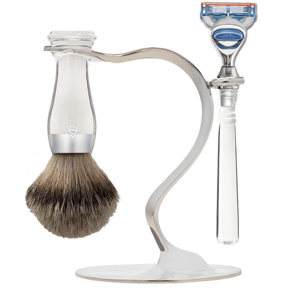 eshave S Stand Shaving Set Silvertip Badger Brush/ 5 Blades Razor Clear (for Fusion)
