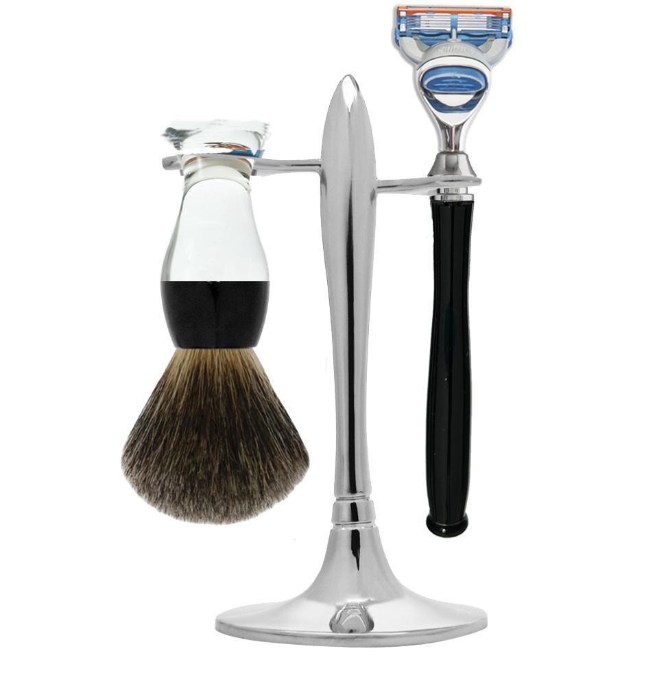 eshave T Stand Shaving Set Clear/Black brush with Black Razor One of the Kind Collection (Reg $215)