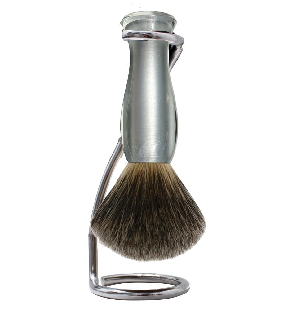 eshave Twist Stand Shaving Set with Fine Badger Shaving Brush silver metalized