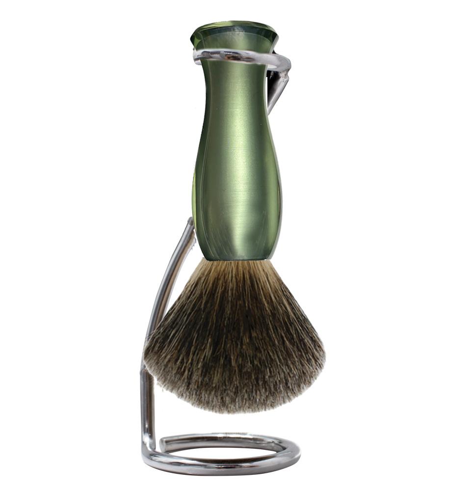 eshave Twist Stand Shaving Set with Fine Badger Shaving Brush Green metalized