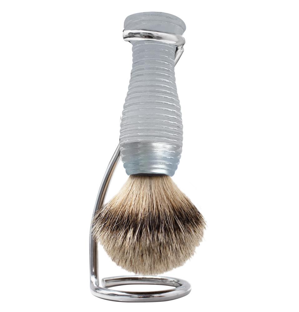 eshave Twist Stand Shaving Set with Fine Ribbed Shaving Brush Clear
