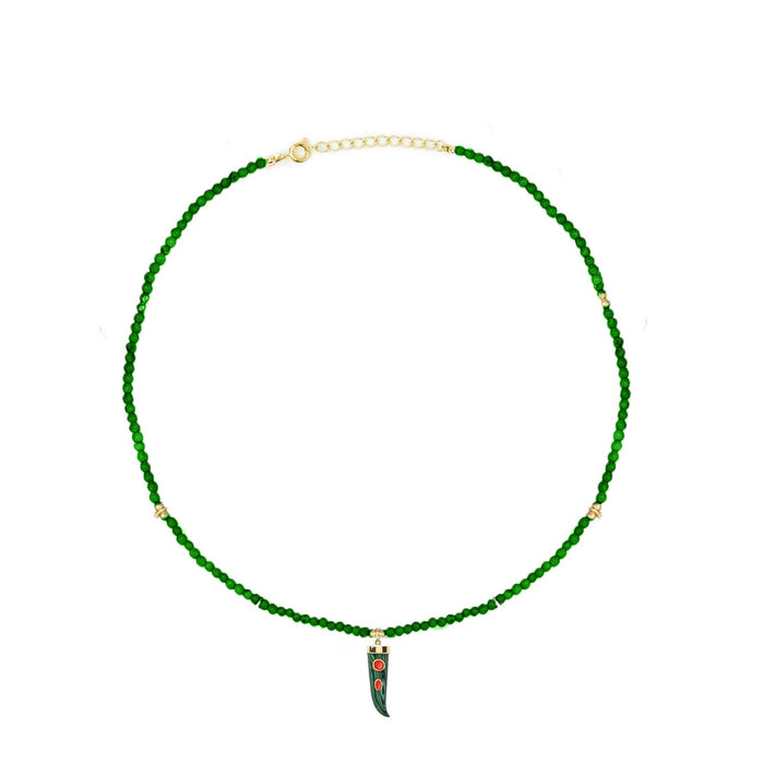 eshvi Malachite Necklace with Fang Charm