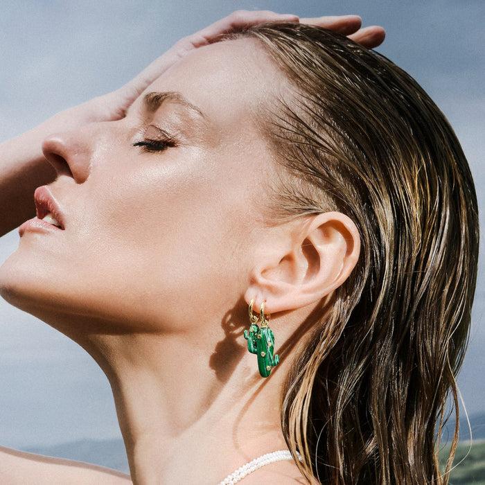 Eshvi Mini Malachite Cactus Earrings