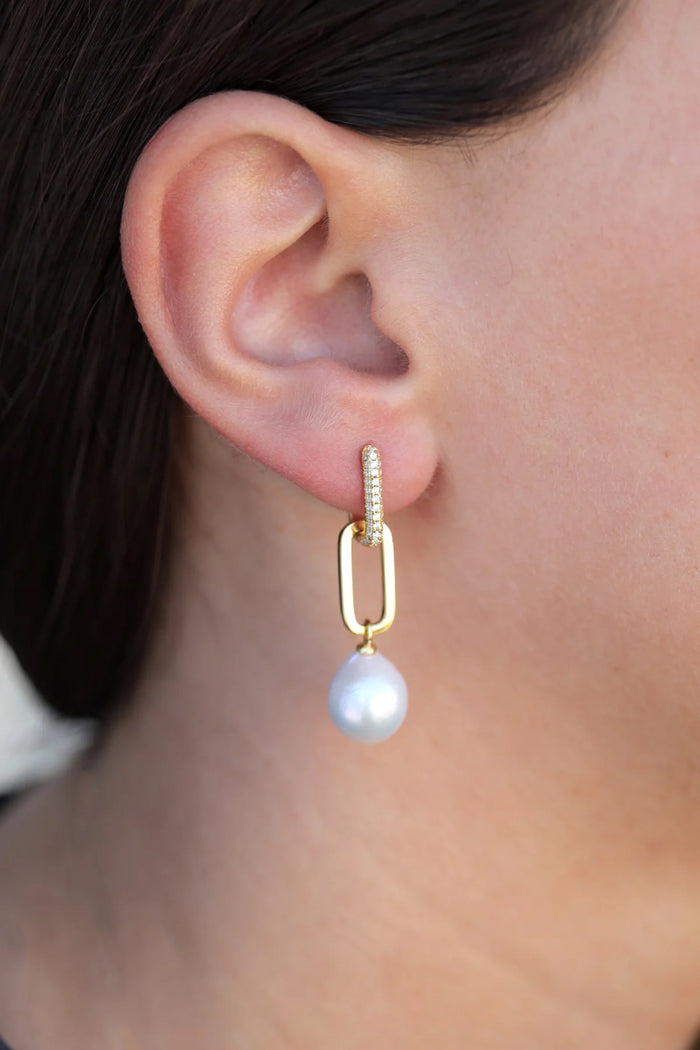 Eshvi Pearl Link Earrings With Crystals