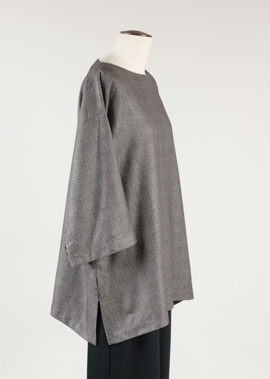 Eskandar A-line Scoop Neck 3/4 Slv Tunic W/button Det- Long