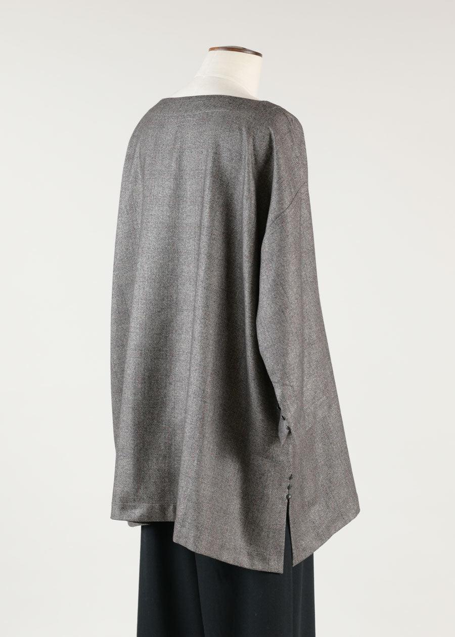 Eskandar A-line Scoop Neck 3/4 Slv Tunic W/button Det- Long