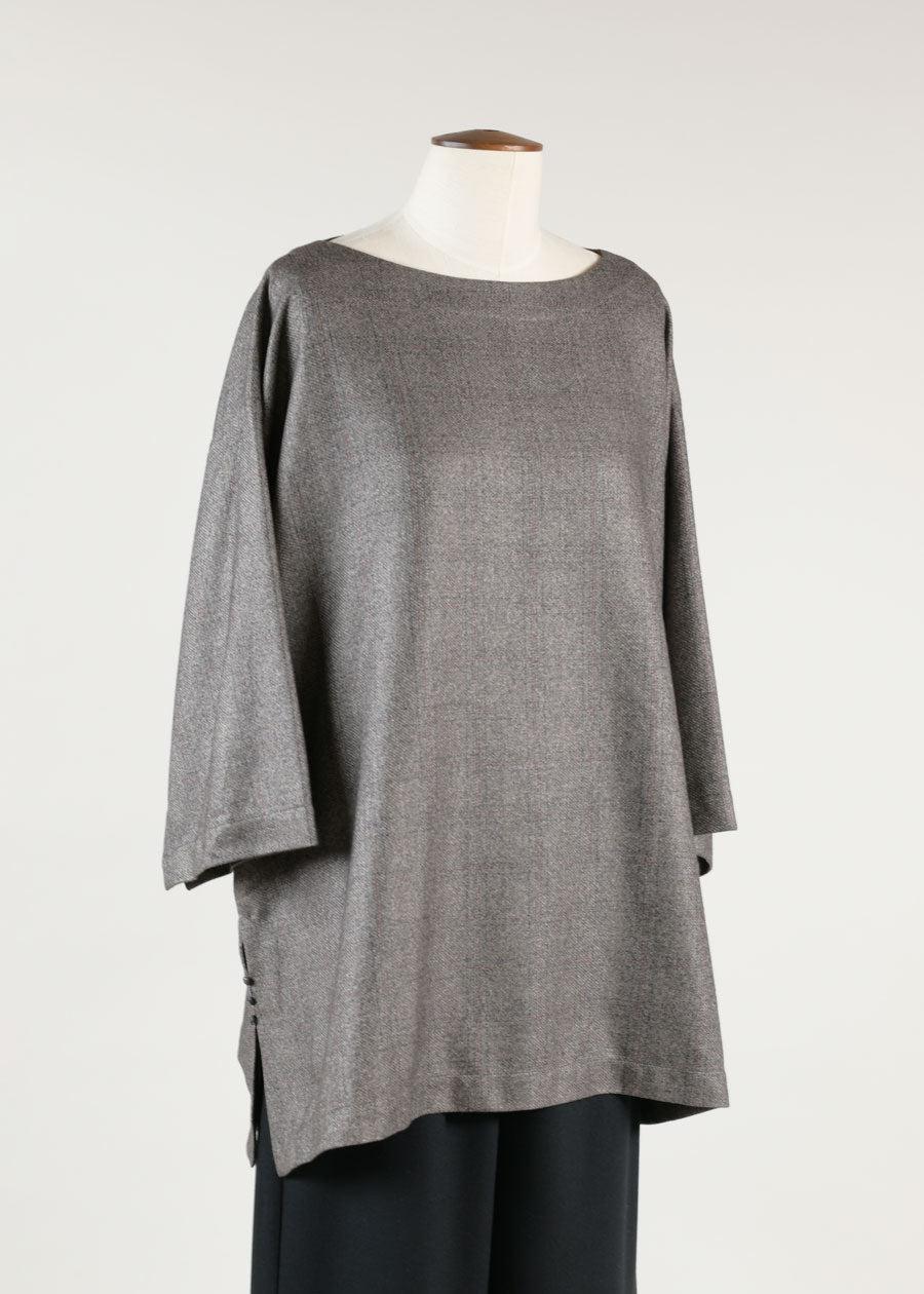 eskandar a-line scoop neck 3/4 slv tunic w/button det- long