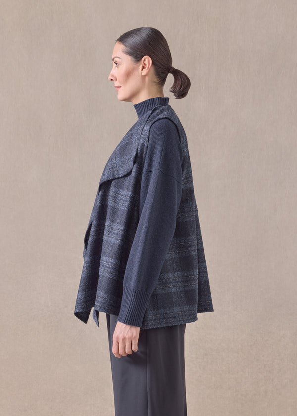 Eskandar Alpaca Wool Mix A-line Drape Front Waistcoat - Mid Plus