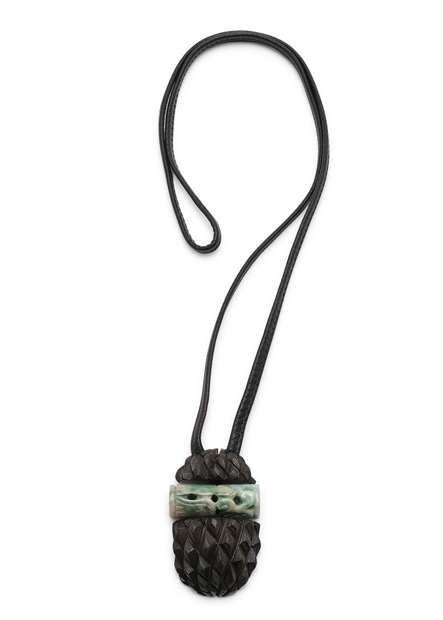 eskandar carved kamagong wood pineapple with carved jade cylinder insert