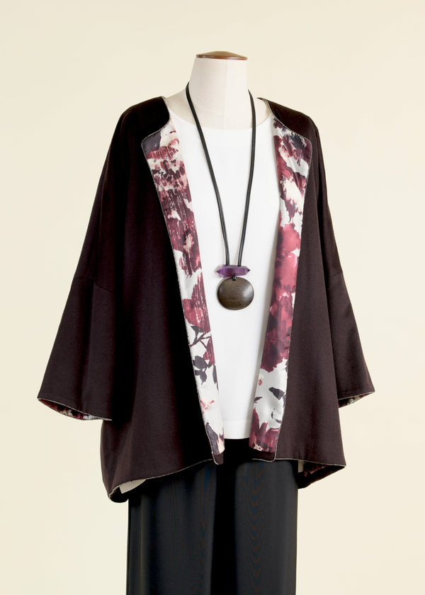 Eskandar Cashmere 3/4 Sleeve Slope Shoulder Round Neck Jacket- Long