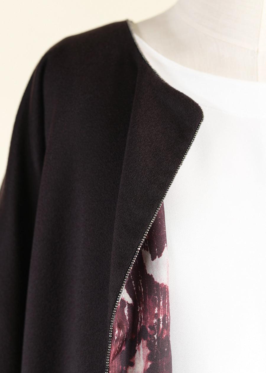 Eskandar Cashmere 3/4 Sleeve Slope Shoulder Round Neck Jacket- Long