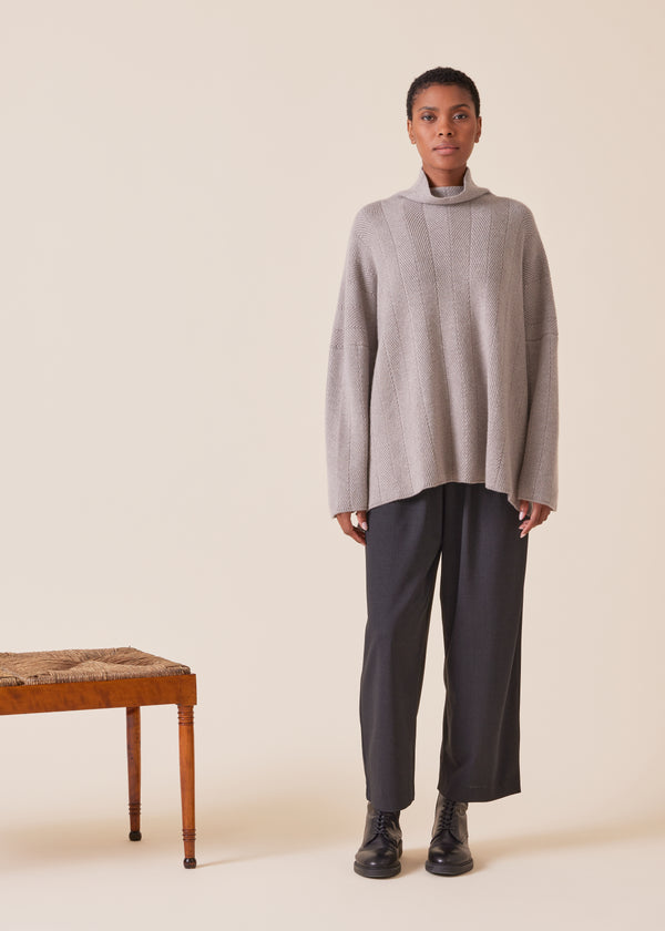 Eskandar Cashmere 3/4 Width Longer Back Funnel Neck Sweater - Mid