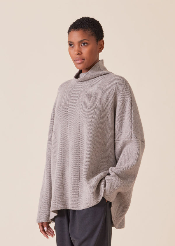 eskandar cashmere 3/4 width longer back funnel neck sweater - mid