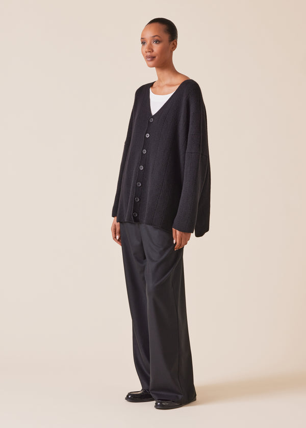 Eskandar Cashmere 3/4 Width V Neck Button Cardigan - Mid