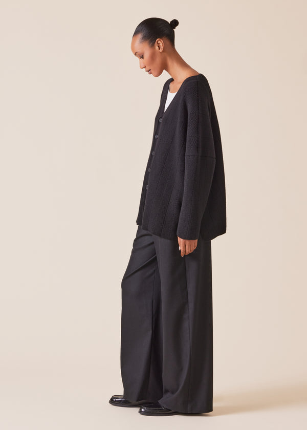 Eskandar Cashmere 3/4 Width V Neck Button Cardigan - Mid