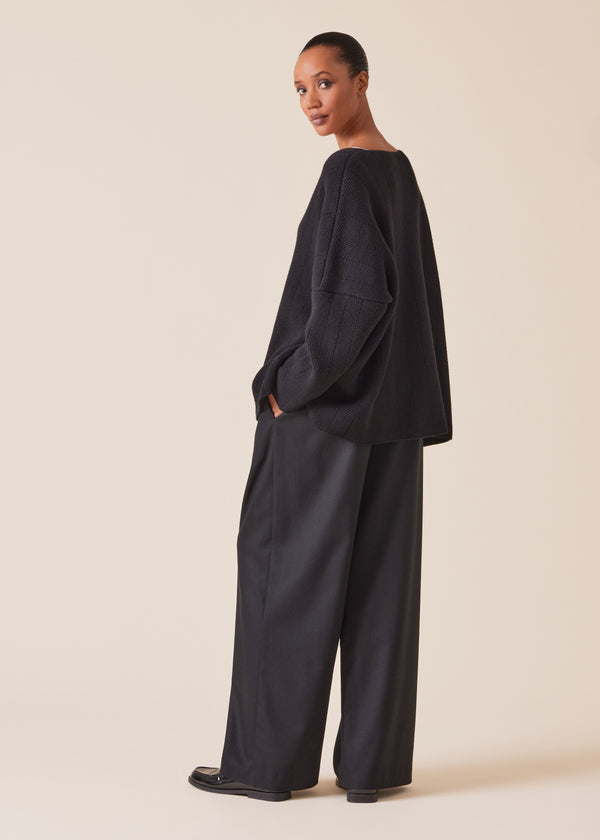 Eskandar Cashmere 3/4 Width V Neck Button Cardigan - Mid