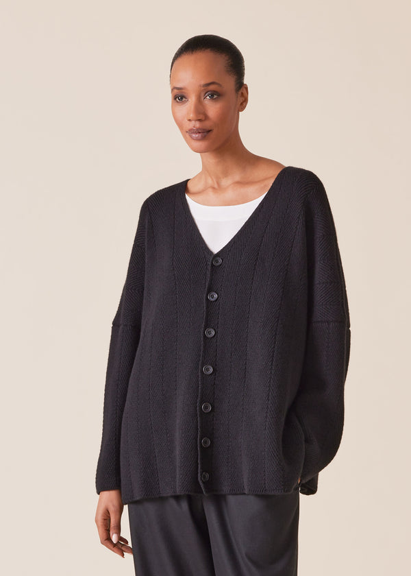 eskandar cashmere 3/4 width V neck button cardigan - mid