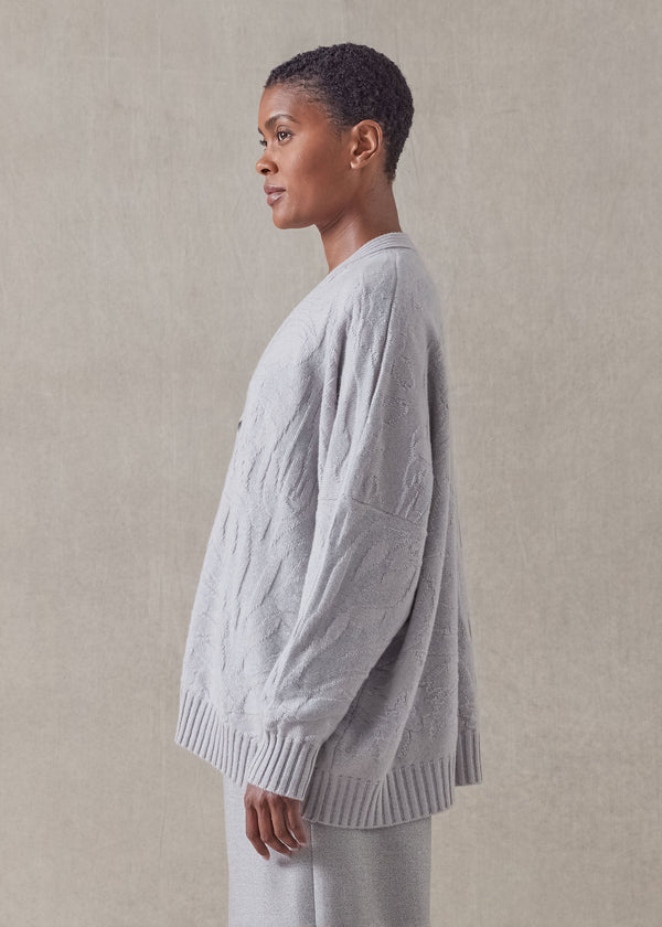 Eskandar Cashmere 3/4 Width V-neck Cardigan - Mid Plus