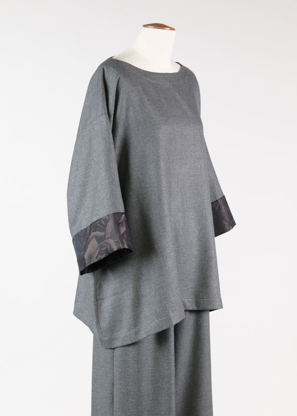 Eskandar Cashmere A-line Scp Nk 3/4 Slv Tunic W/cont Slv Edge - Long GREYDARK