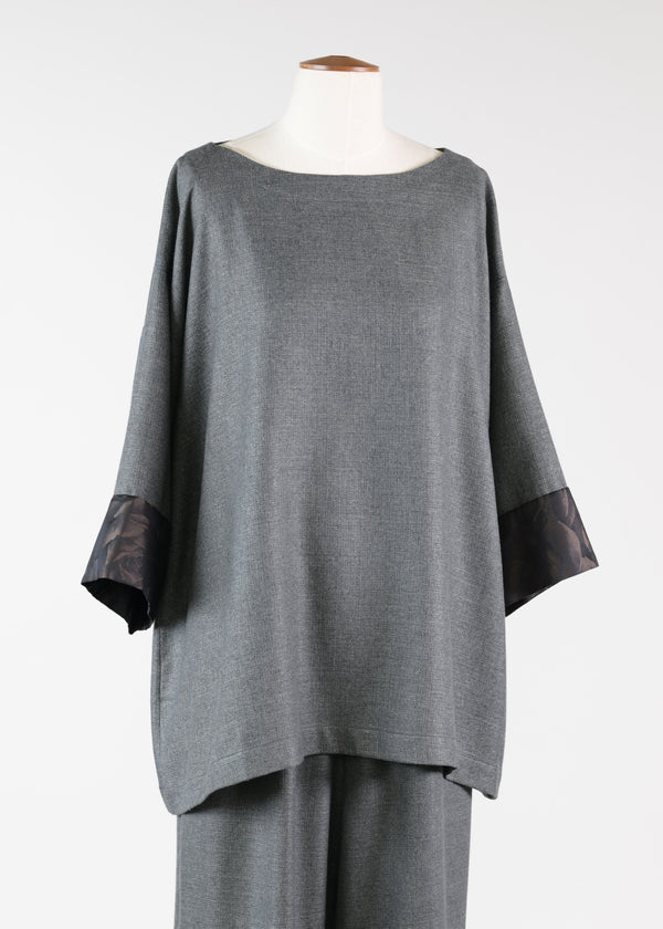 eskandar cashmere a-line scp nk 3/4 slv tunic w/cont slv edge - long GREYDARK
