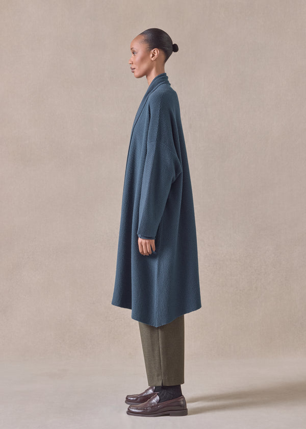 Eskandar Cashmere A-line Scrunch Shawl Collar Cardigan - Very Long