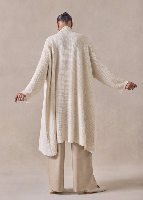 Eskandar Cashmere A-line Scrunch Shawl Collar Cardigan - Very Long