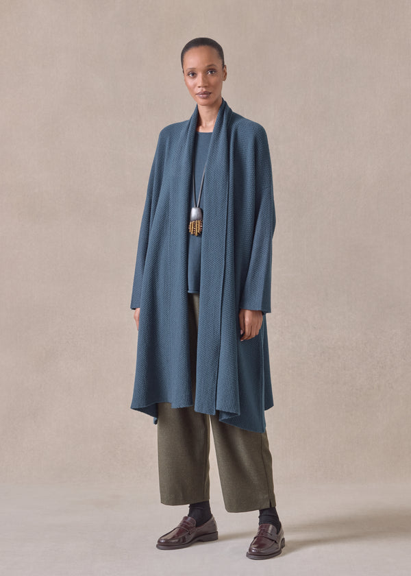 eskandar cashmere a-line scrunch shawl collar cardigan - very long