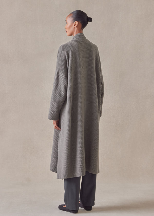 Eskandar Cashmere A-line Scrunch Shawl Collar Knit Cardigan - 3/4 Length