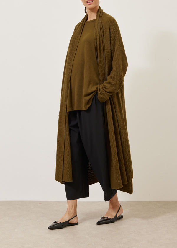 Eskandar Cashmere A-line Scrunch Shawl Collar Knit Cardigan - 3/4 Length