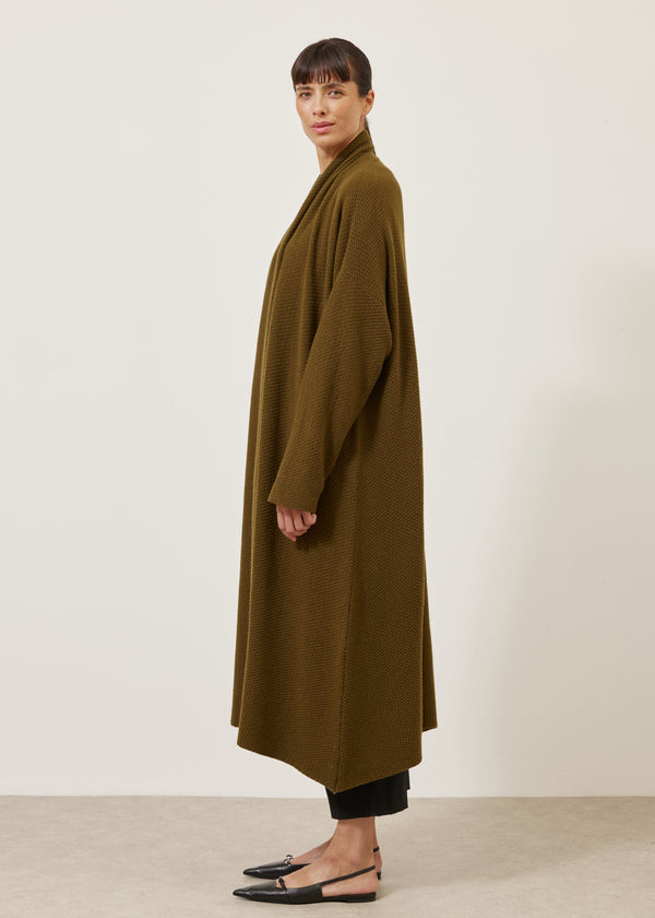 Eskandar Cashmere A-line Scrunch Shawl Collar Knit Cardigan - 3/4 Length