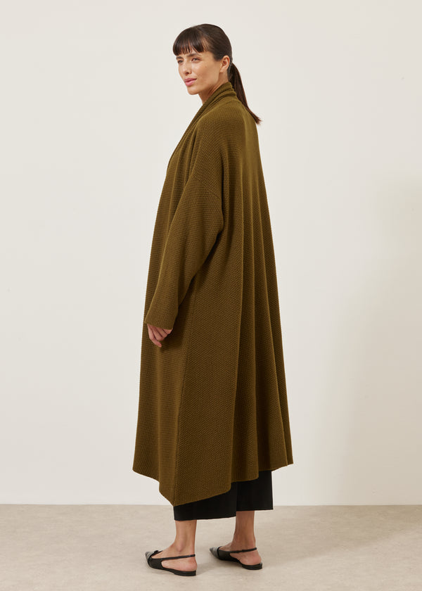 Eskandar Cashmere A-line Scrunch Shawl Collar Knit Cardigan - 3/4 Length