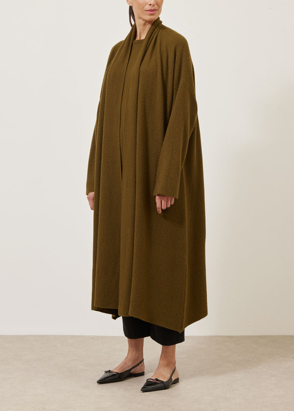 eskandar cashmere a-line scrunch shawl collar knit cardigan - 3/4 length