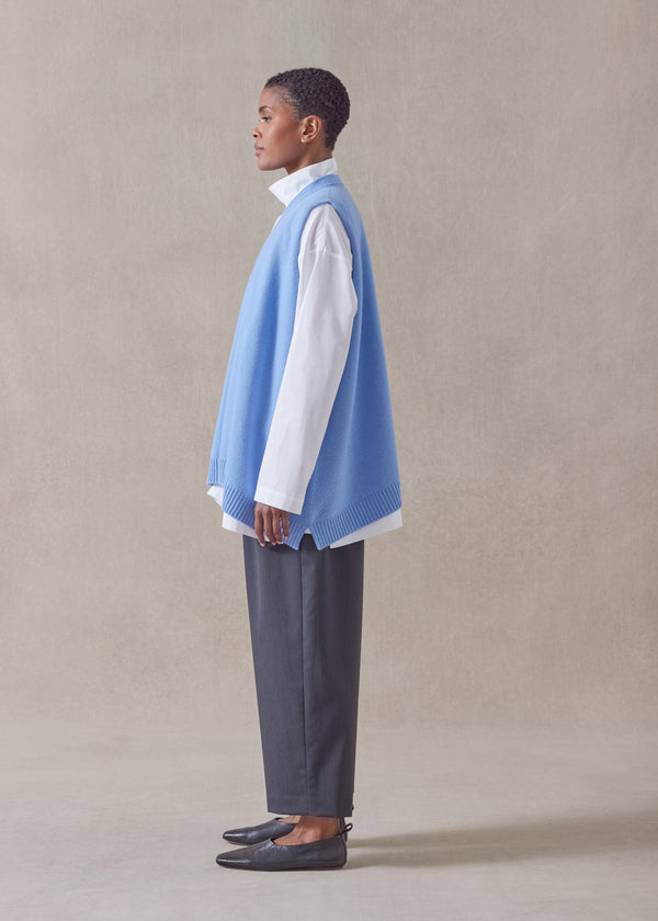 Eskandar Cashmere A-line Sleeveless V-neck Cardigan - Mid Plus