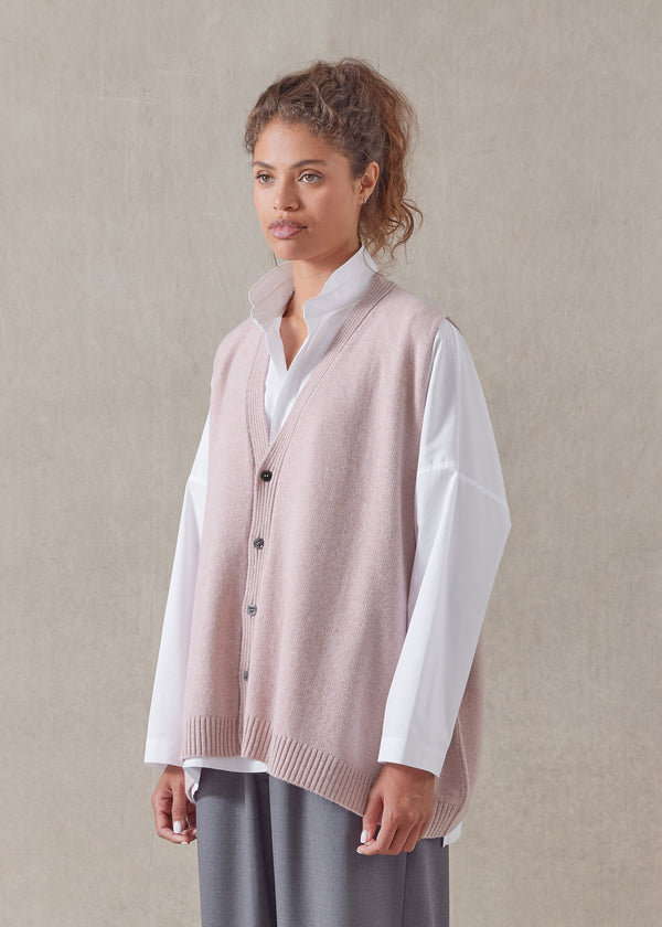 Eskandar Cashmere A-line Sleeveless V-neck Cardigan - Mid Plus