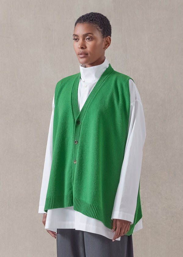 Eskandar Cashmere A-line Sleeveless V Neck Cardigan - Mid Plus