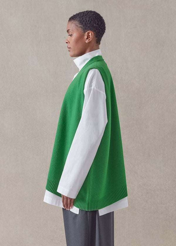 Eskandar Cashmere A-line Sleeveless V Neck Cardigan - Mid Plus