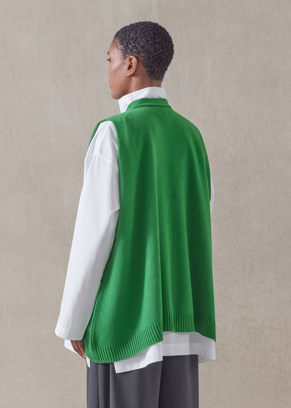 Eskandar Cashmere A-line Sleeveless V Neck Cardigan - Mid Plus