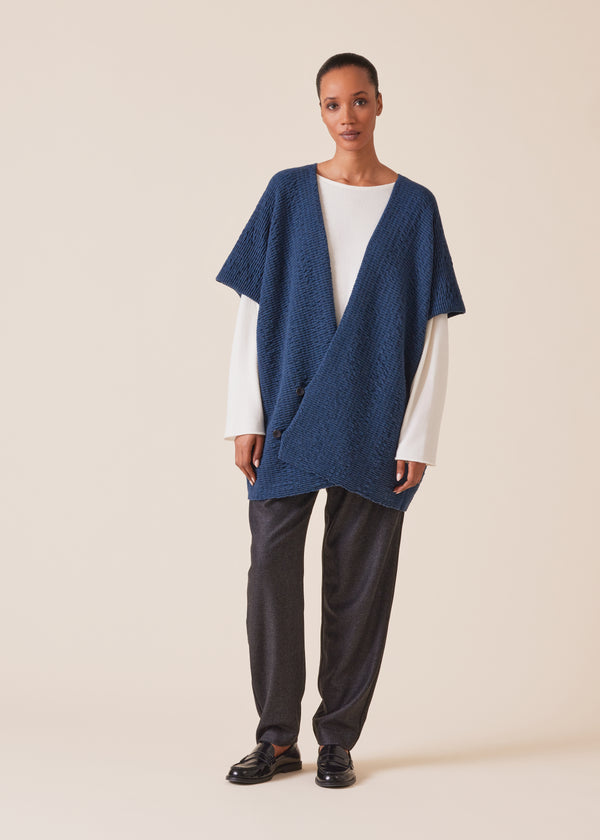 eskandar cashmere double breasted sleeveless cardigan - long plus