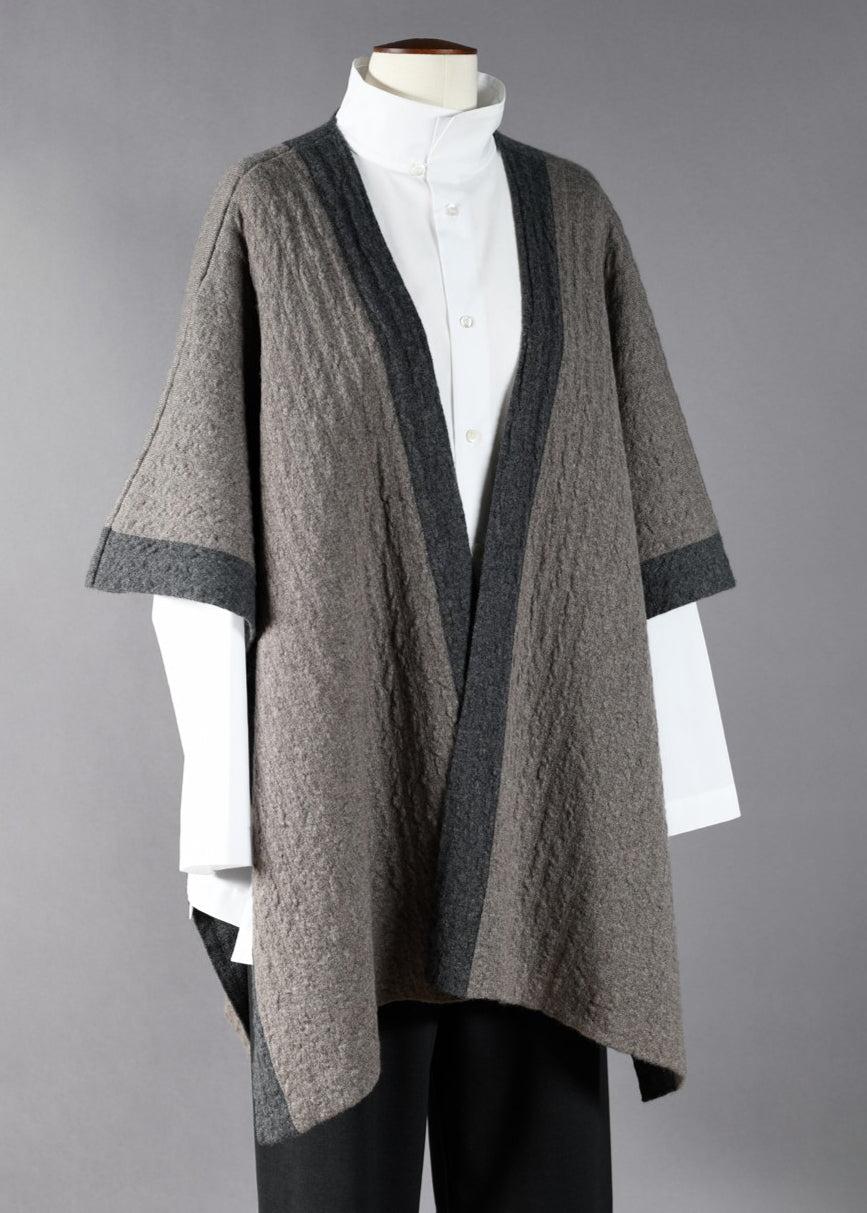 eskandar cashmere extra wide longer back knit tabard with edge detail - long