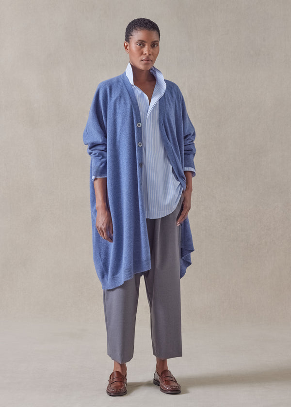 eskandar cashmere extra wide v-neck cardigan - very long