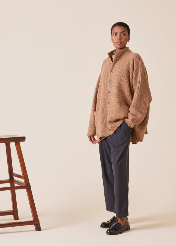 Eskandar Cashmere Knitted High Neck Top With Buttons - Long