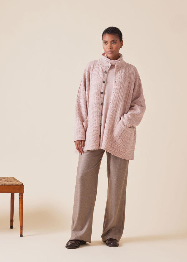 eskandar cashmere knitted high neck top with buttons - long