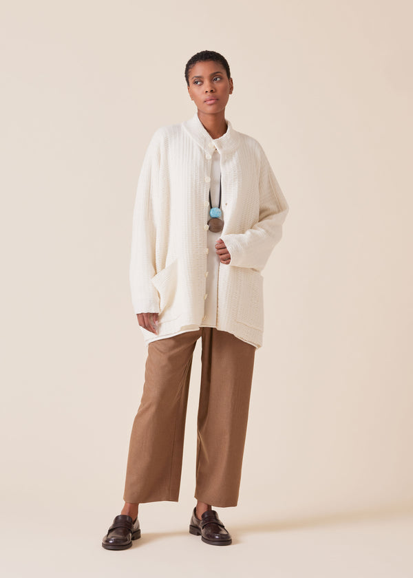 eskandar cashmere knitted high neck top with buttons - long