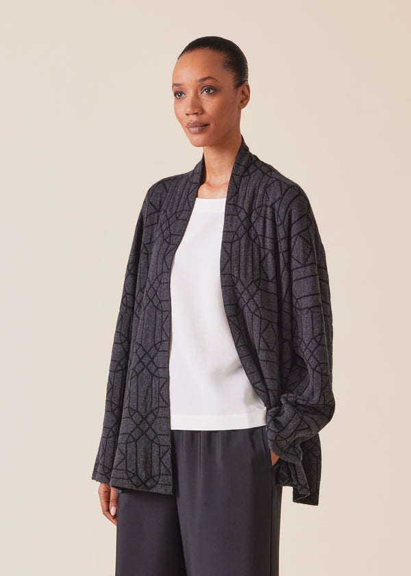 eskandar cashmere knitted scrunch shawl collar cardigan - mid