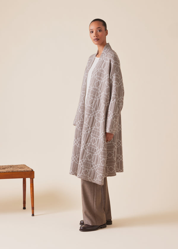 Eskandar Cashmere Knitted Scrunch Shawl Collar Cardigan - Very Long