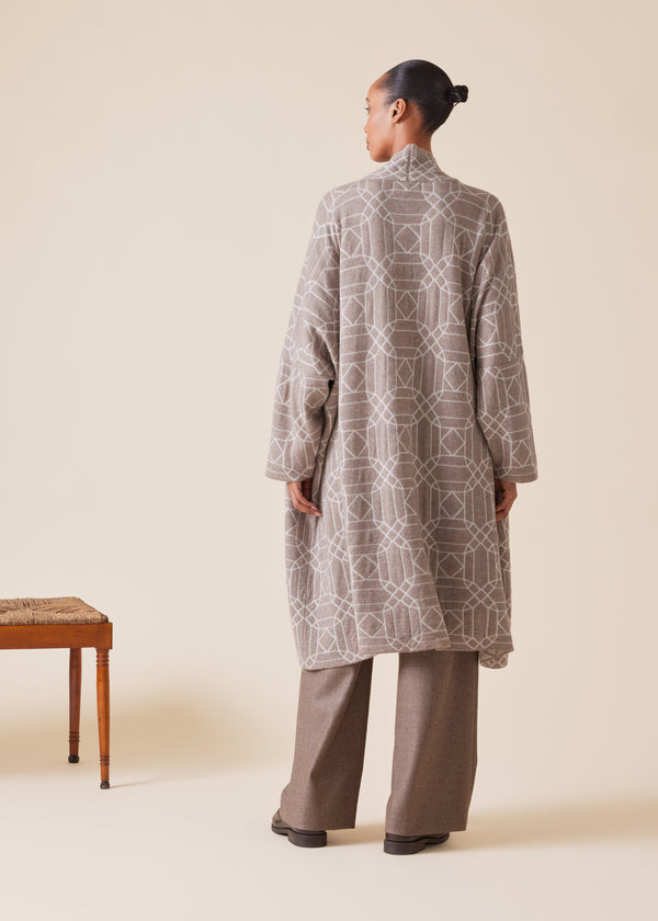 Eskandar Cashmere Knitted Scrunch Shawl Collar Cardigan - Very Long